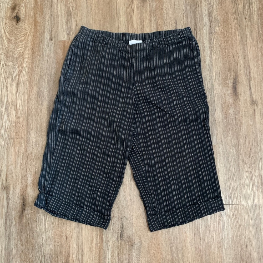 J. Jill striped 100% linen shorts / capris in black - size XS womens